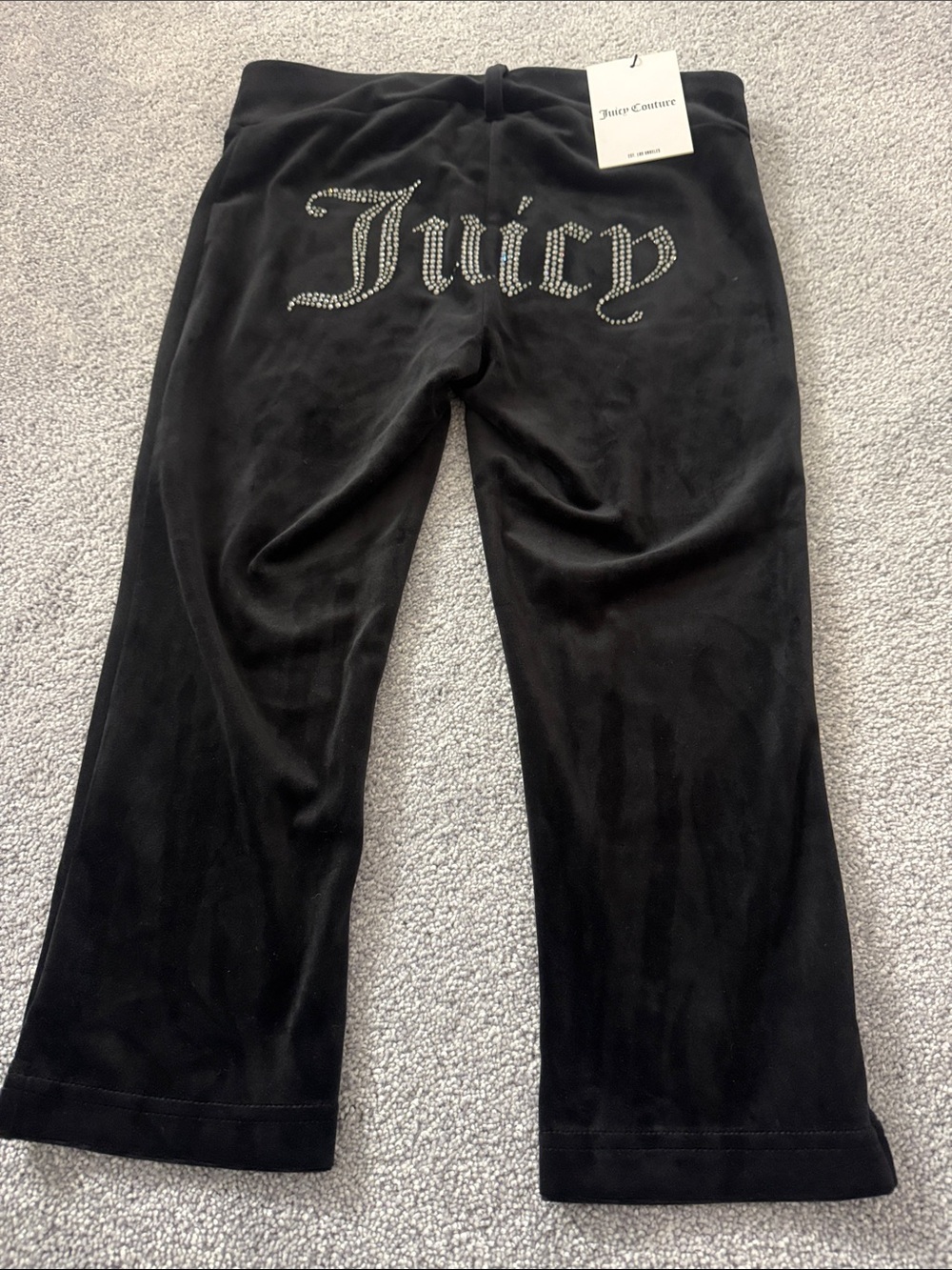 Juicy Couture Black Velour Rhinestone Logo capri Pants